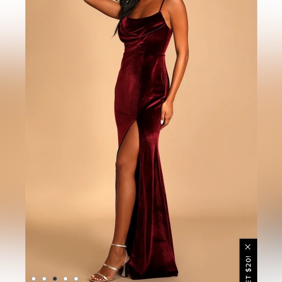 Wine Velvet Cowl Neck Mermaid Maxi Dress - Picture 5 of 5
